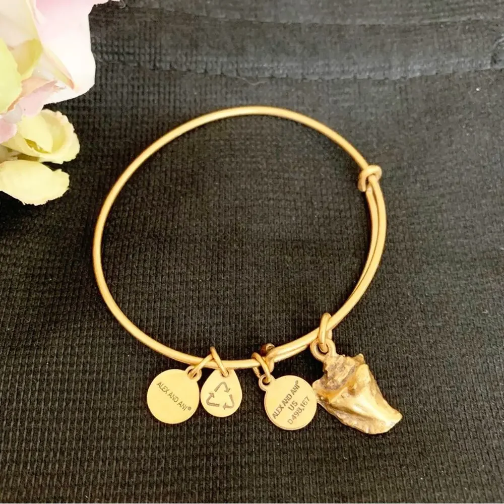 Alex and Ani Rafaelian Gold Conch Shell Charm Wire Bangle Bracelet  NIB